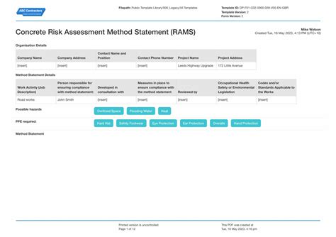 What Does Risk Assessment Method Statement .